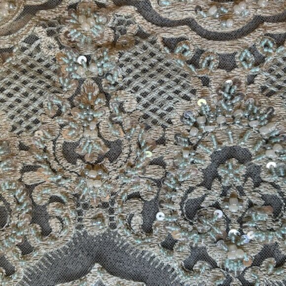 Fabric, remnant embellished with beads among lace. L56" W 21" - Picture 3 of 5